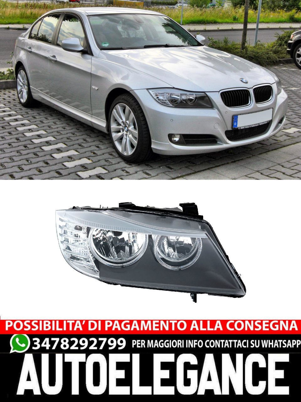 Headlight set for 3 Series BMW E90 Sedan E91 Touring 08-11 Angel eyes rings h 