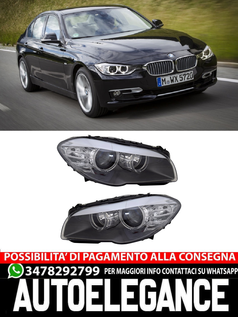 Set fari per Serie 5 BMW F10 F11 2009-2013 H7 Alogena Angel Eyes LWR