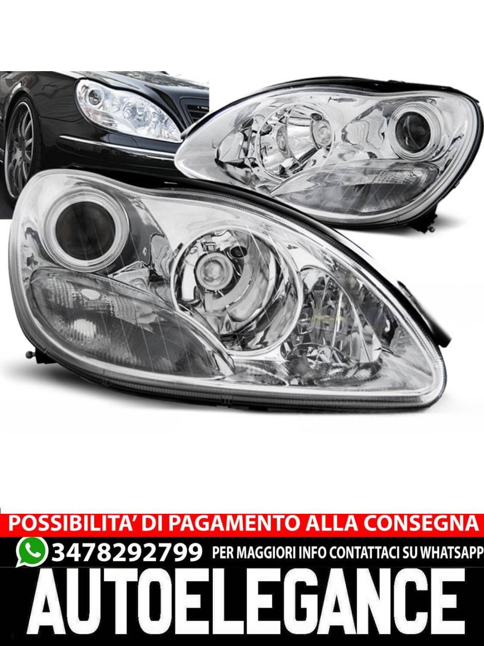CHROME XENON HEADLIGHTS for MERCEDES W220 S-CLASS 09.98-02 