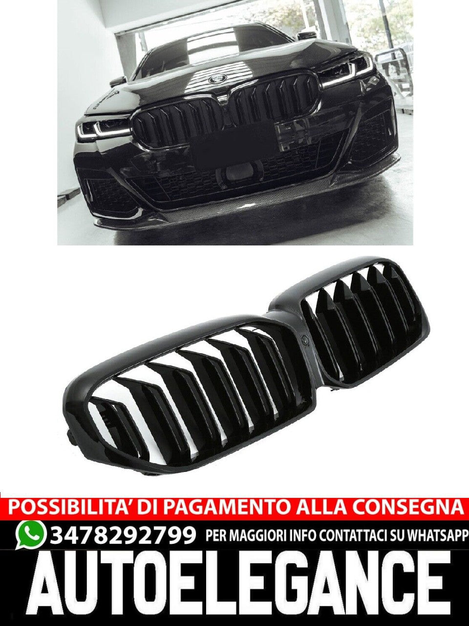 GRIGLIA RADIATORE SPORTIVA ADATTA PER BMW SERIE 5 G30 G31 LCI DOPPIA BARRA NERA
