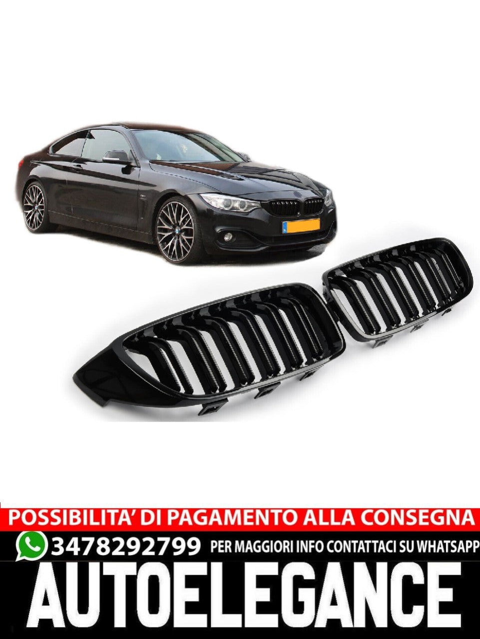 ADATTO PER BMW SERIE 4 F32 SPORT GRIGLIA DEL RADIATORE DOPPIA STRISCIA NERA