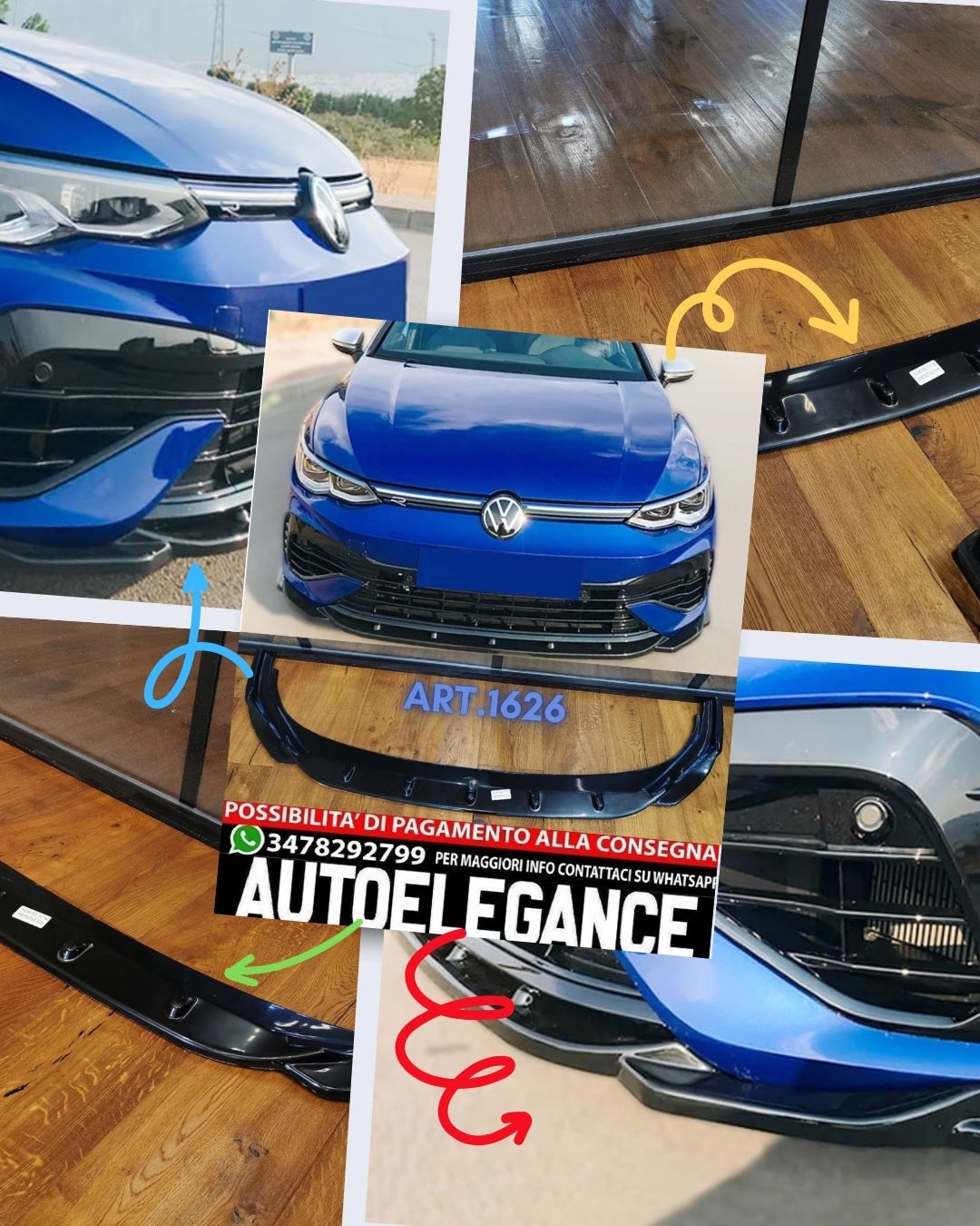 SPLITTER ADATTO PER VW GOLF 8 R LOOK NERO LUCIDO V1 DESIGN SPORTIVO