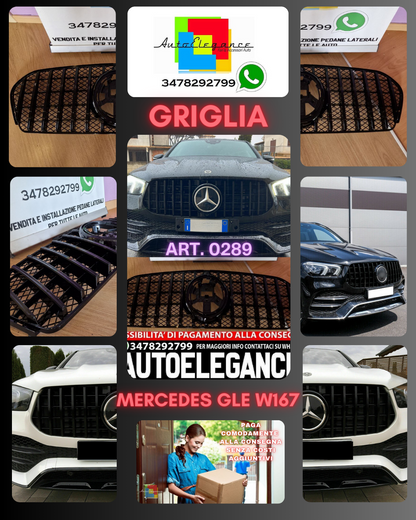 ⭐GRIGLIA ANTERIORE MERCEDES GLE W167 C167 2019+ MASCHERINA NERA PANAMERICANA⭐