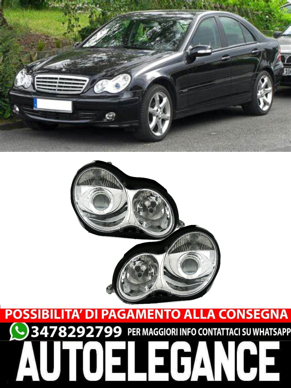 Chrome headlights set for Mercedes W203 C-Class by EAGLE EYES 