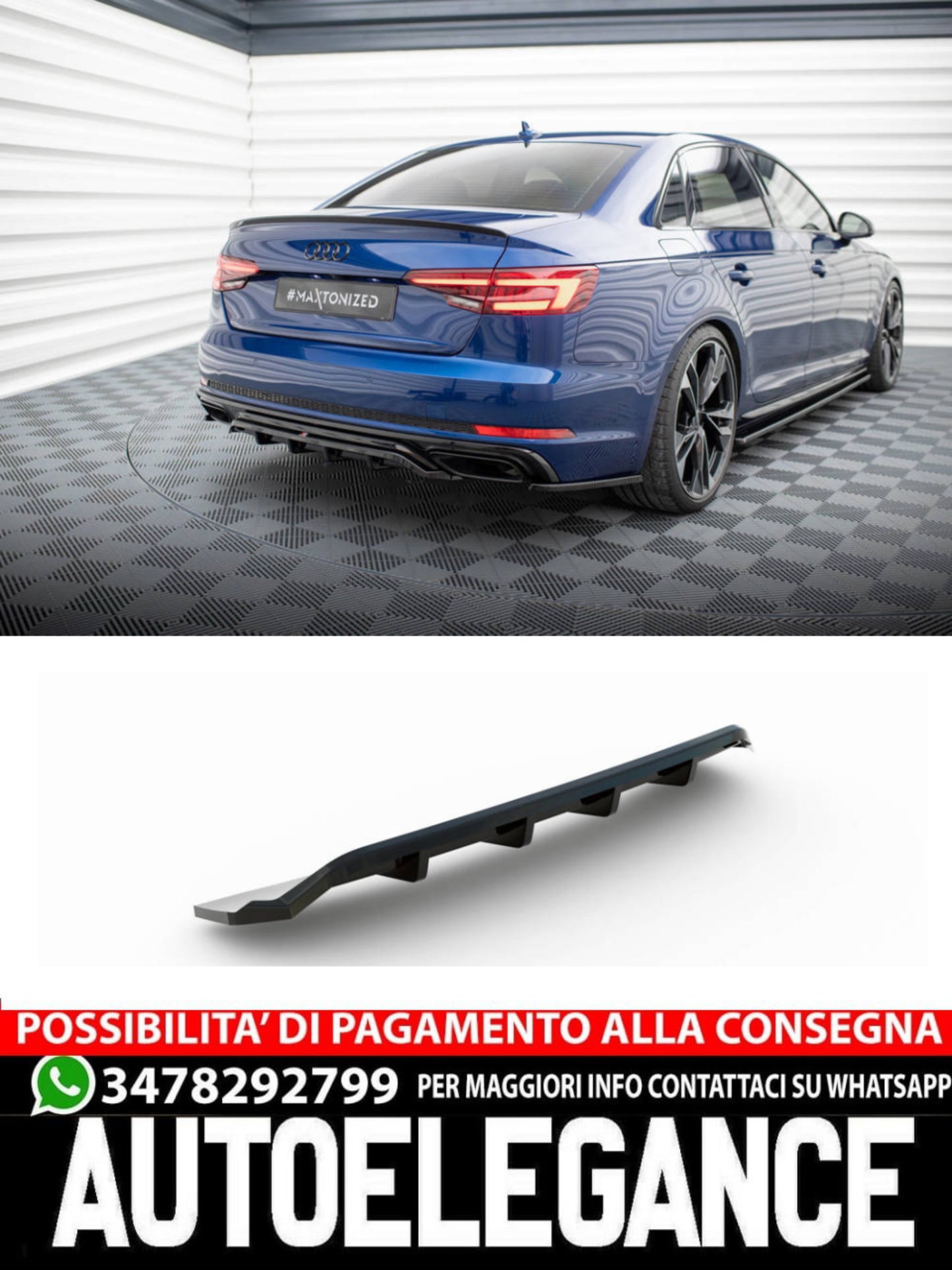SPLITTER POSTERIORE CENTRALE (CON BARRE VERTICALI) adatto per AUDI A4 COMPETITION B9 2019