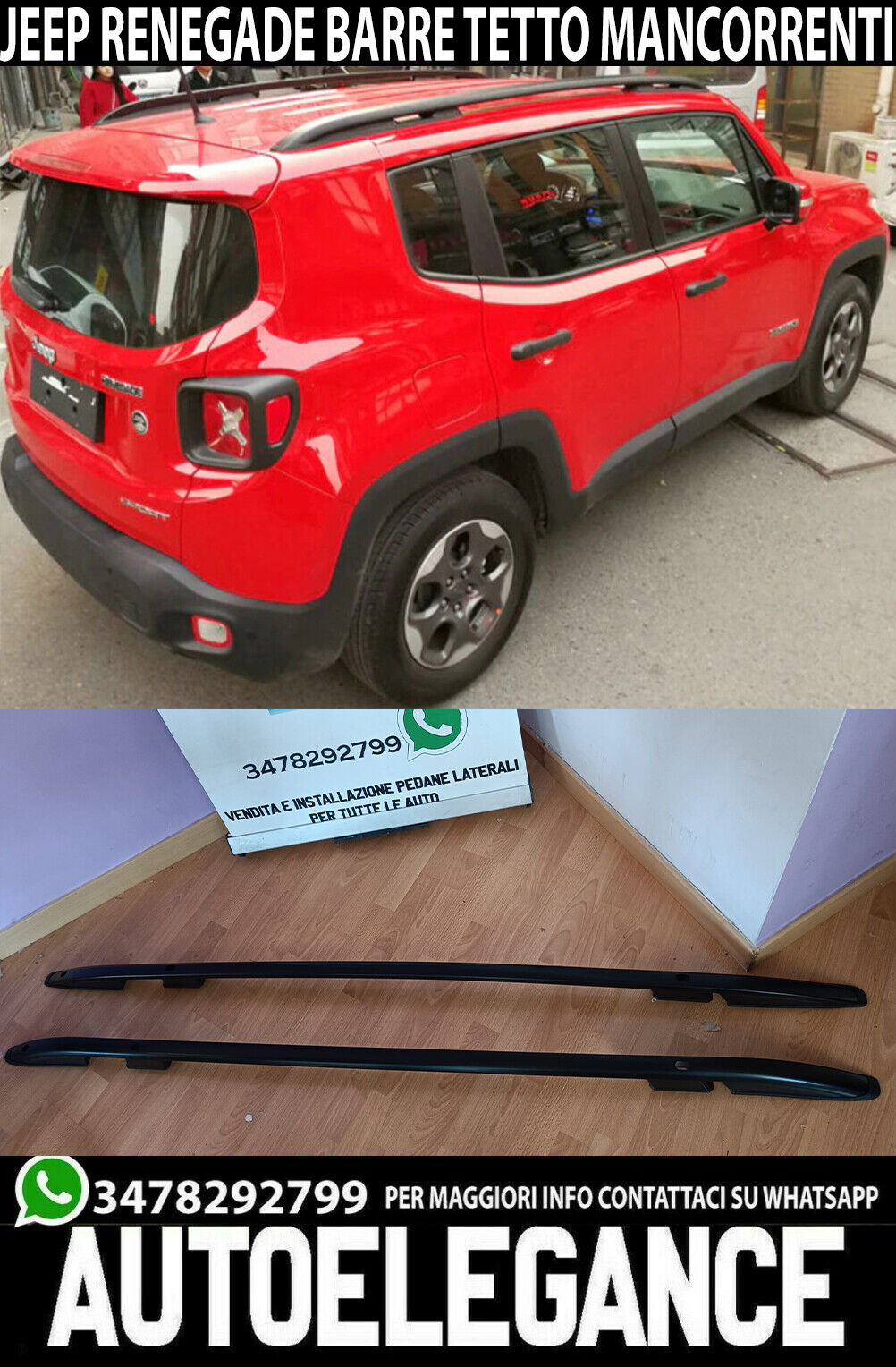 BARRE TETTO  MANCORRENTI ADATTE PER JEEP RENEGADE 2014-2021 TOP QUALITA NERO AUTOELEGANCERICAMBI