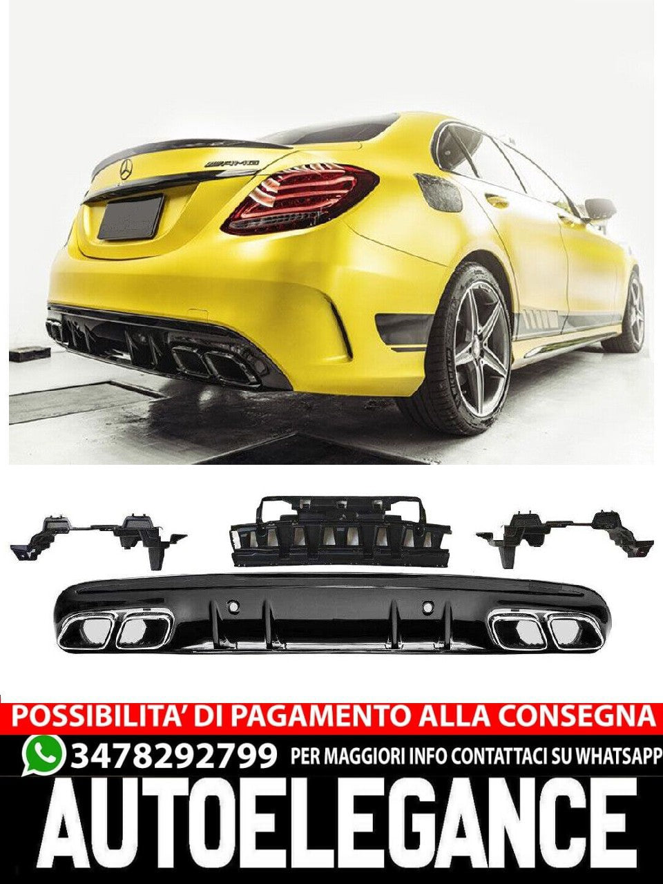 Diffusore spoiler posteriore + terminali di scarico (NERO) in C63 AMG LOOK