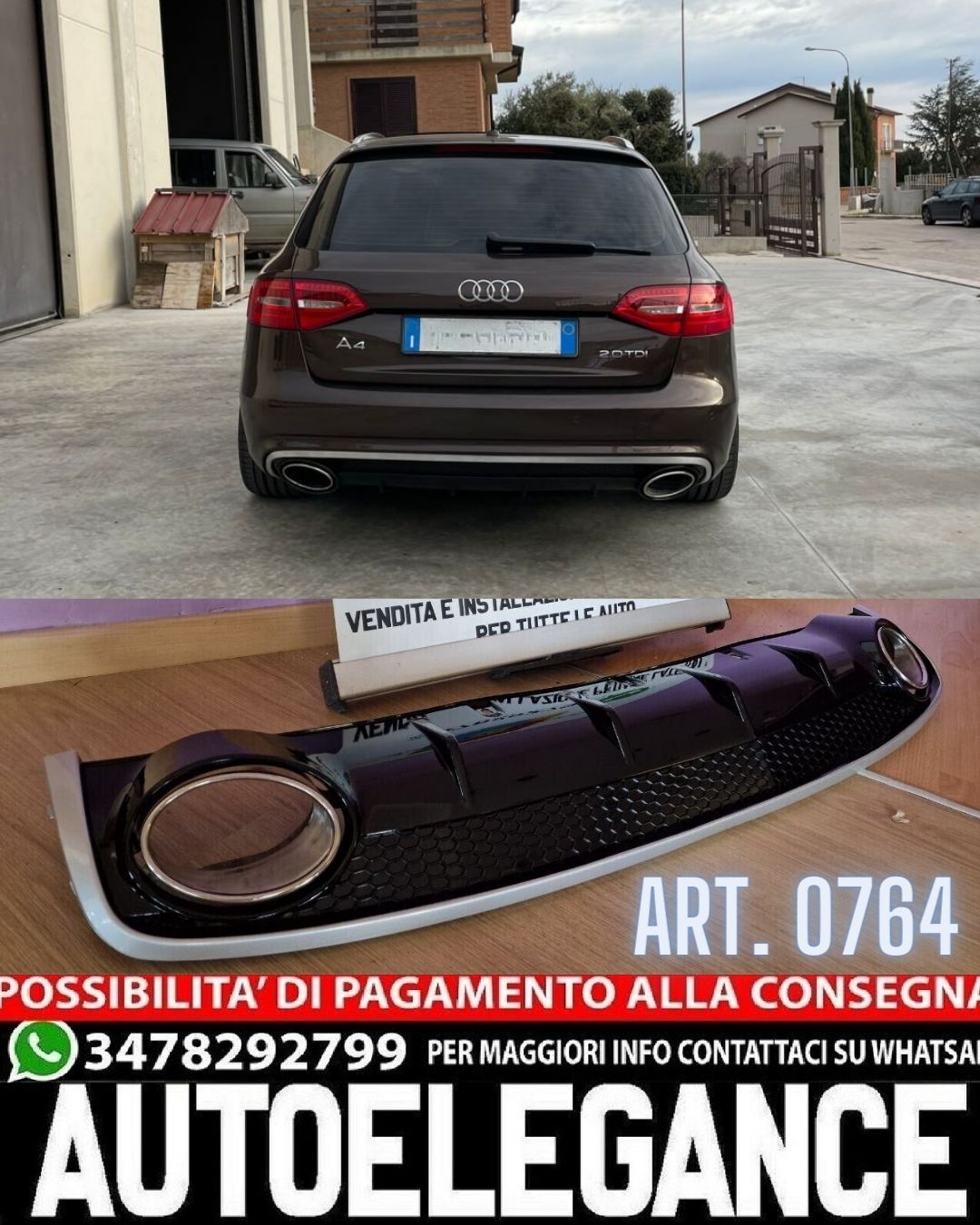 DIFFUSORE ADATTO PER AUDI A4 B8 2011-2015 LIFT STANDARD LOOK RS4 DESIGN SPORTIVO