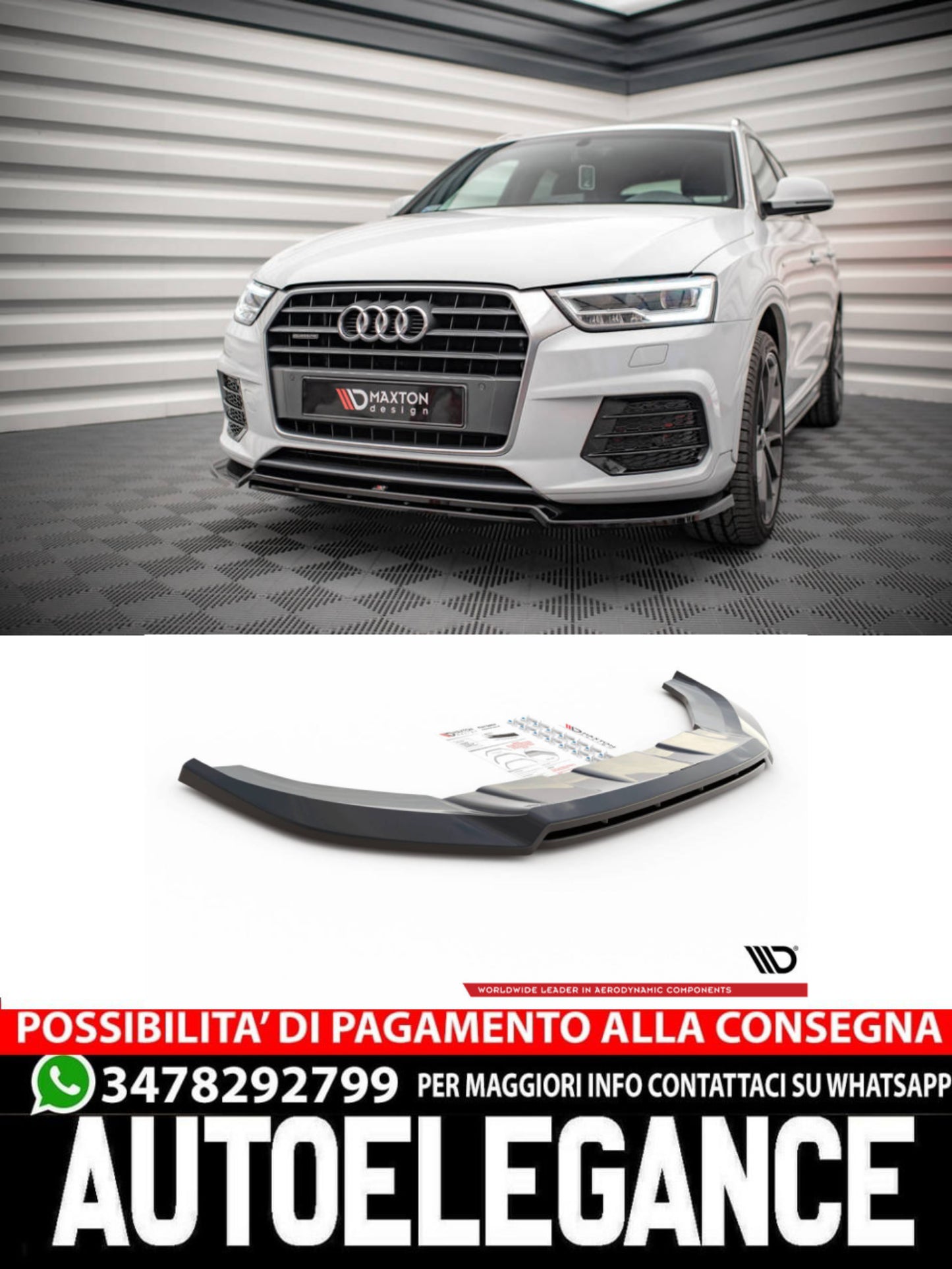 SPLITTER ANTERIORE adatto compatibile per V.2 AUDI Q3 8U FACELIFT  (2014-2018)