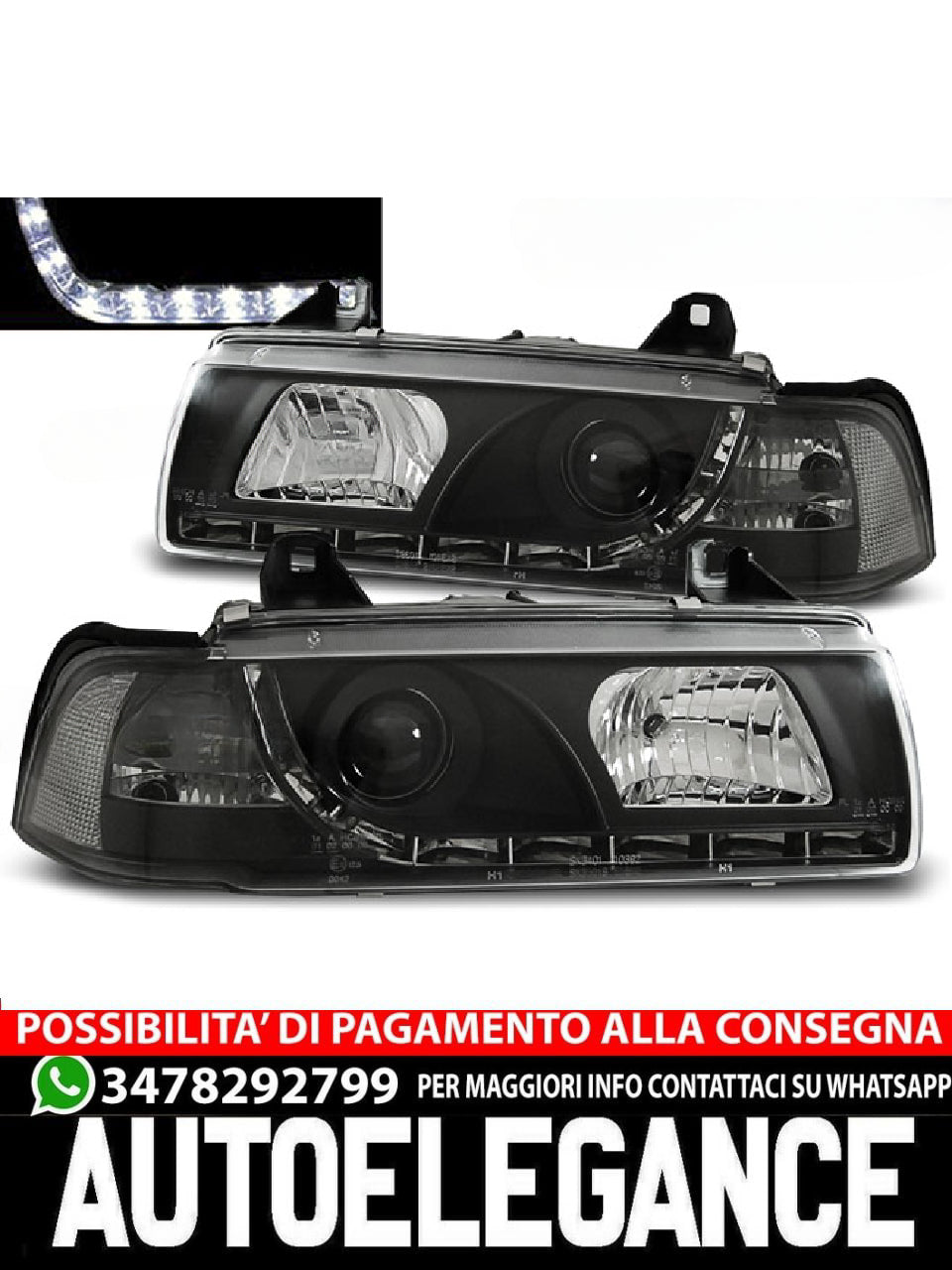 FARI ANTERIORI DAYLIGHT BLACK adatti compatibili per BMW E36 12.90-08.99