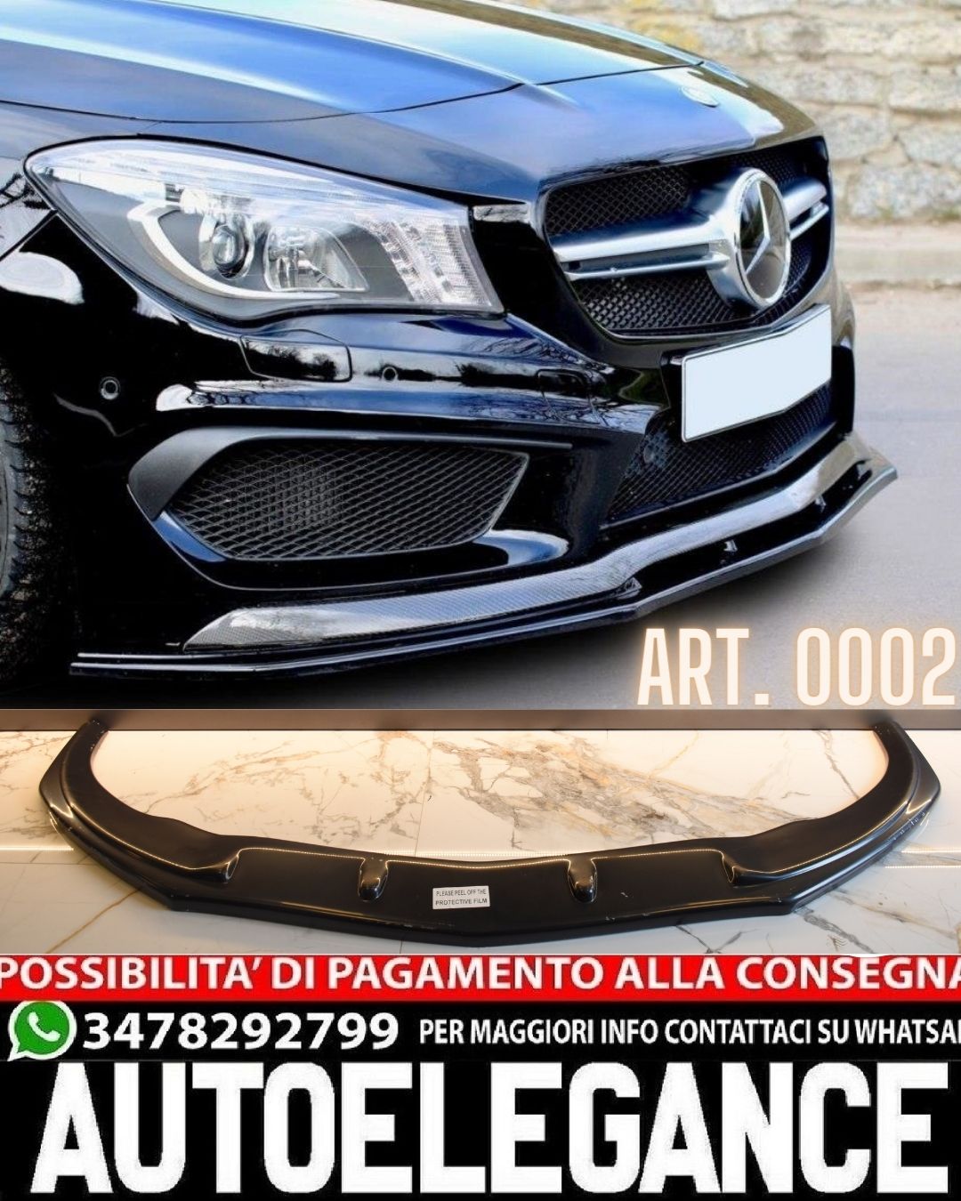 SPLITTER MERCEDES A W176 12-15 AMG UNDER FRONT BUMPER GLOSSY BLACK 0002