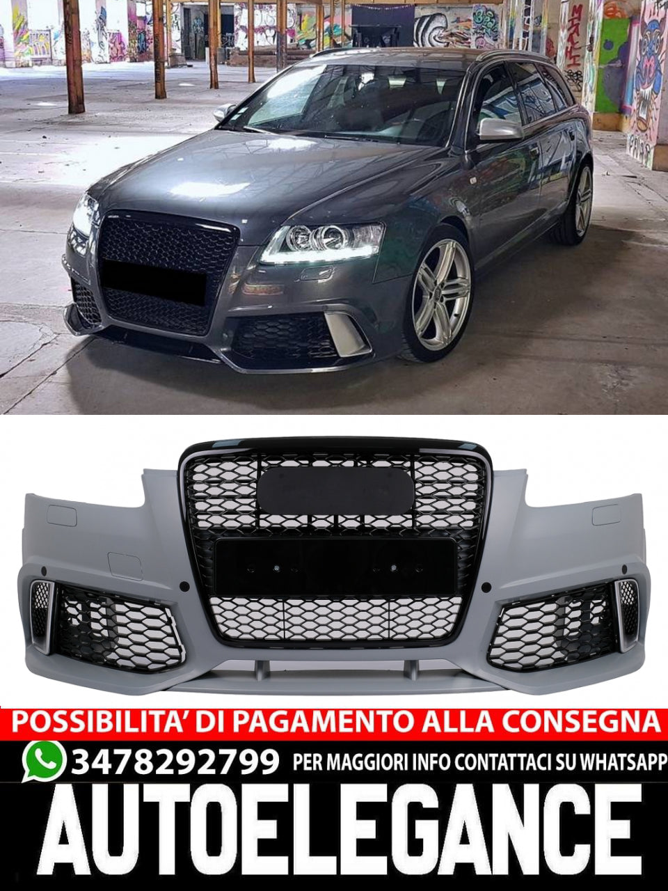 Front bumper suitable for Audi A6 C6 4F Saloon Avant (2004-2010) RS6 Look