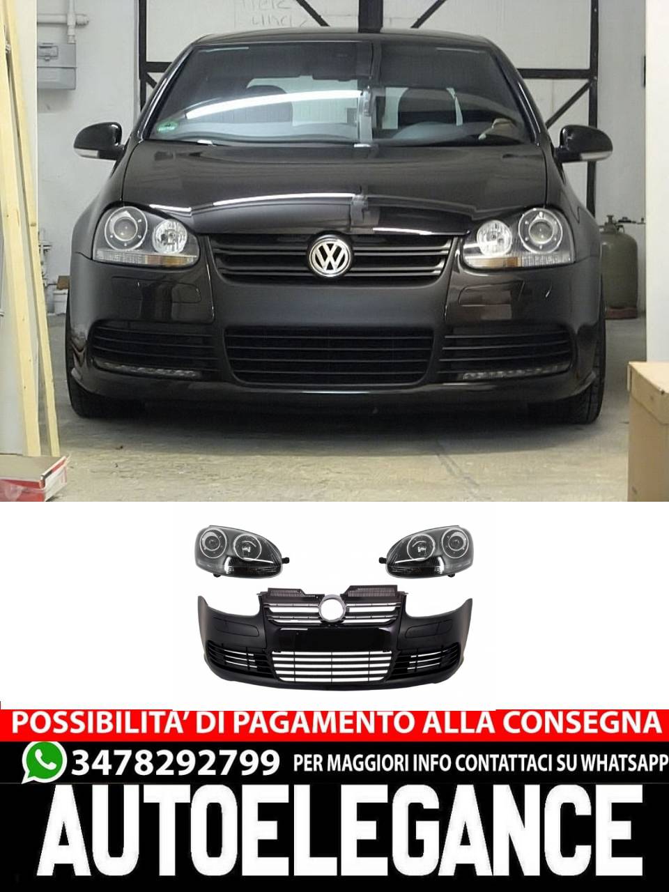 Paraurti anteriore con fari adatti per VW Golf V 5 (2003-2007) Jetta (2005-2010)