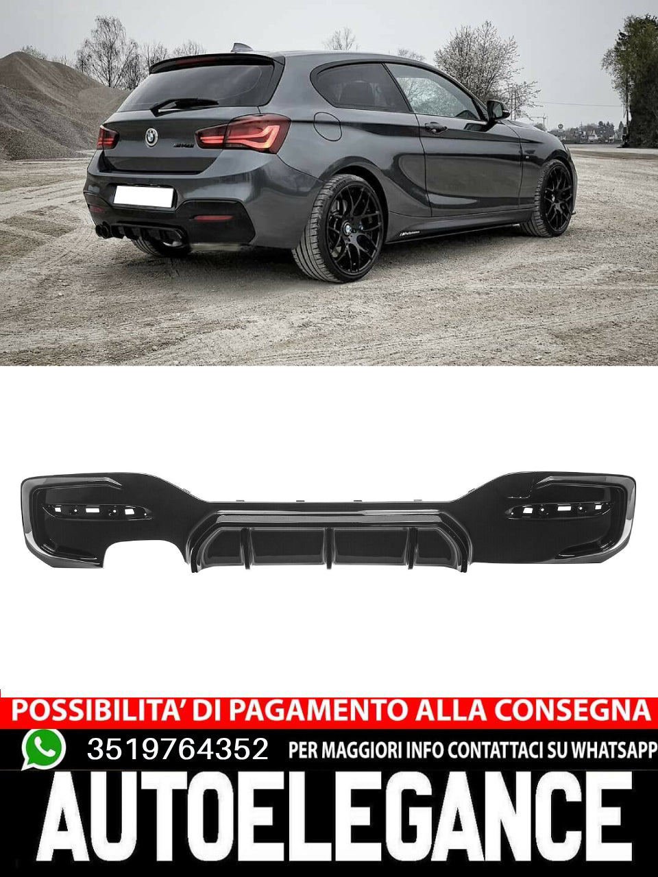 Diffusore posteriore doppio tubo adatto per BMW Serie 1 F20 M-Sport LCI 2015