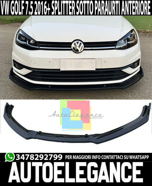 LABBRO VW GOLF 7.5 SPLITTER LIP SPOILER SOTTO PARAURTI ANTERIORE ABS NERO LUCIDO