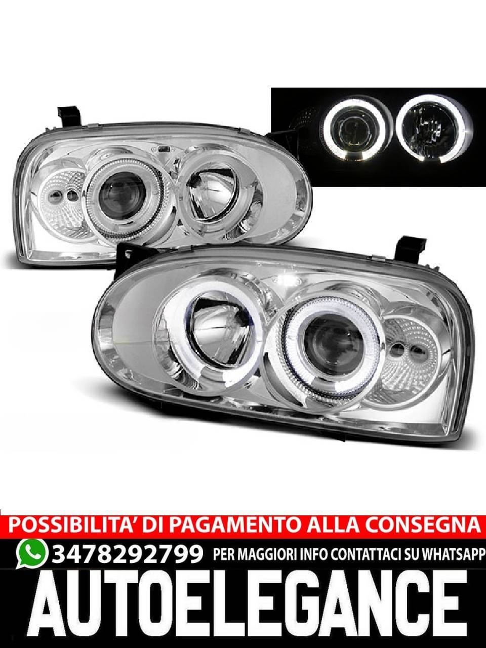 CHROME ANGEL EYES HEADLIGHTS for VW GOLF 3 09.91-08.97 
