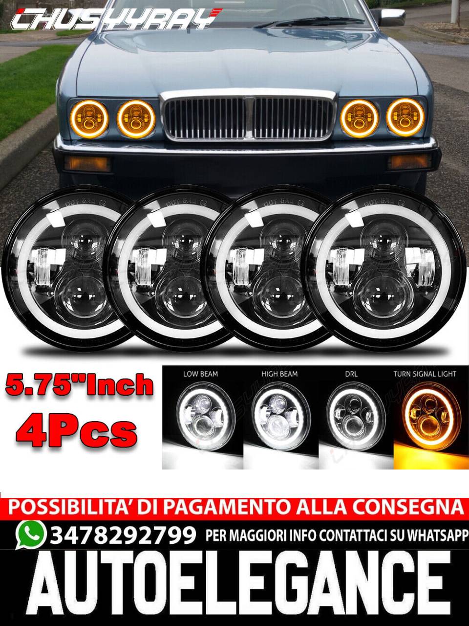 4Pcs 5.75"inch Round LED Headlights DRL High Beam Fit Jaguar XJ6