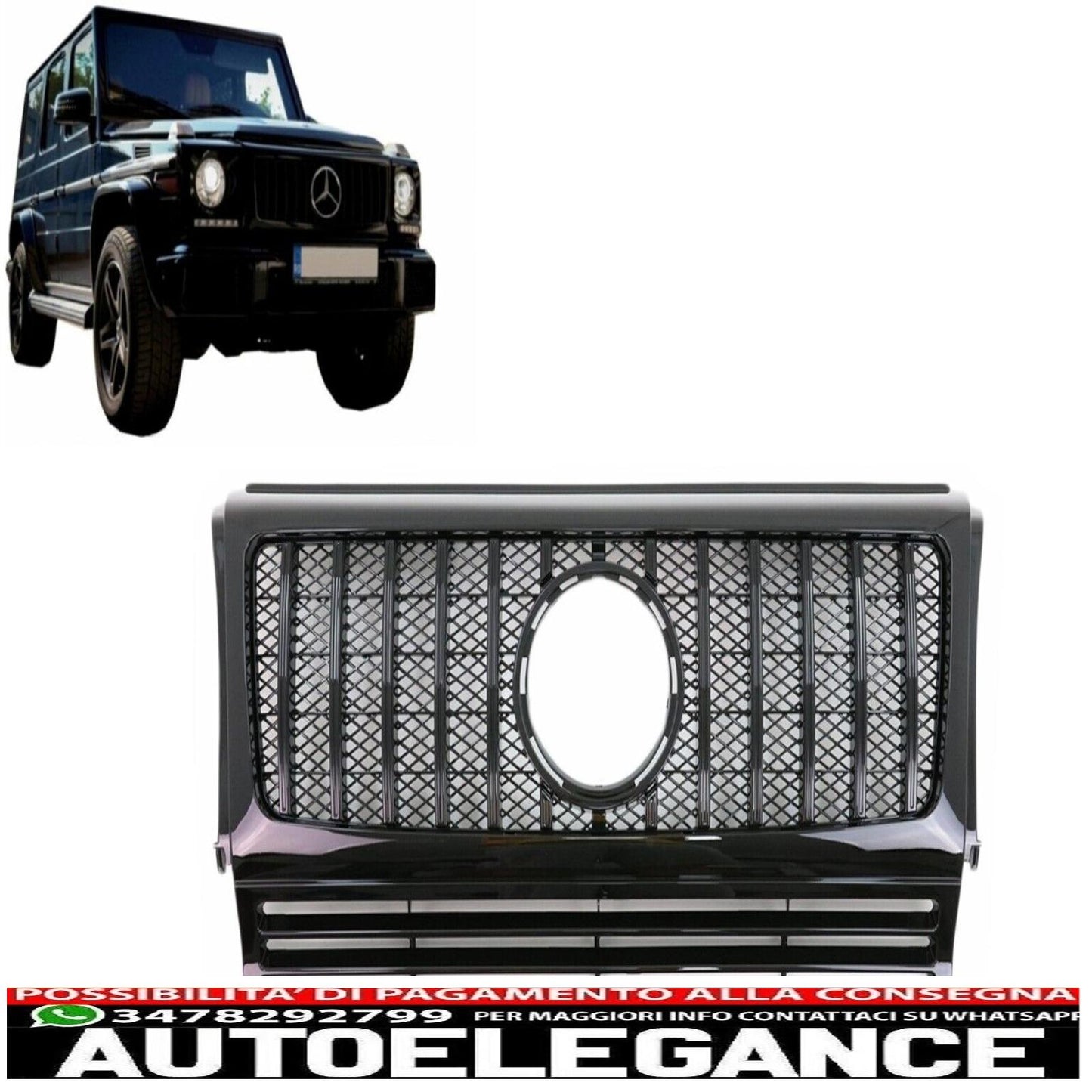 Griglia per Mercedes G W463 1990-2014 G63 GT-R Panamericana Look Nero lucido