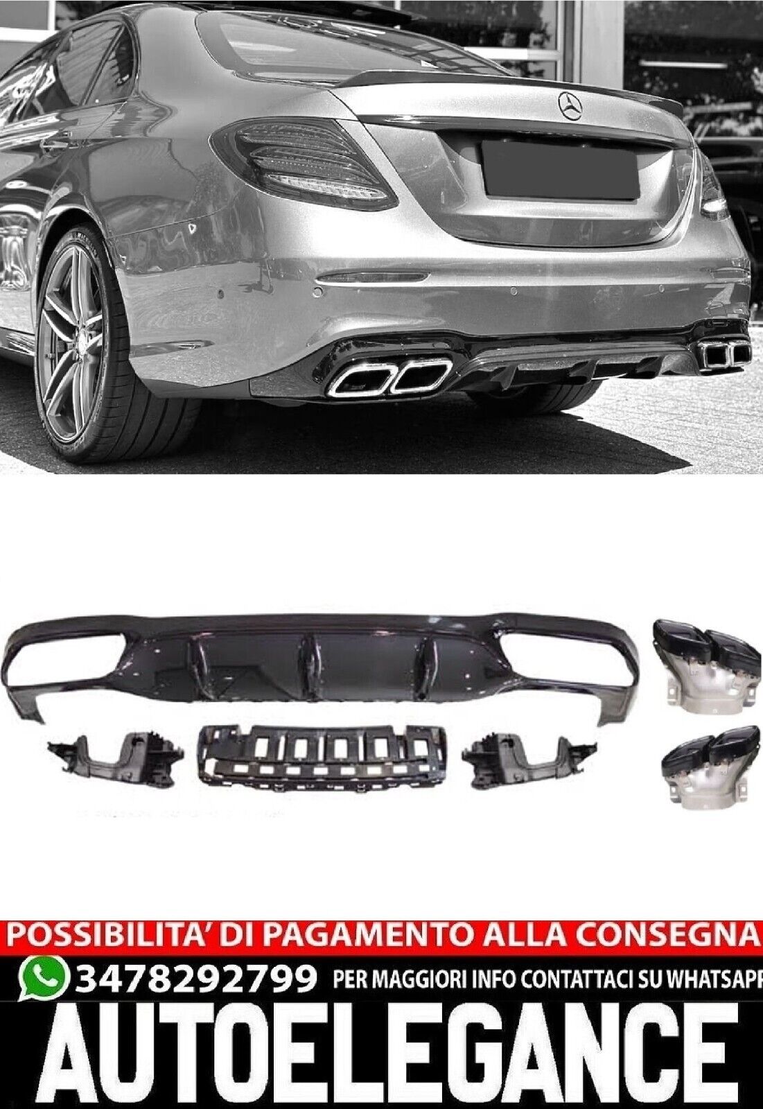 REAR DIFFUSER SUITABLE FOR MERCEDES W213 E CLASS WITH BLACK EXHAUSTS LOOK 63