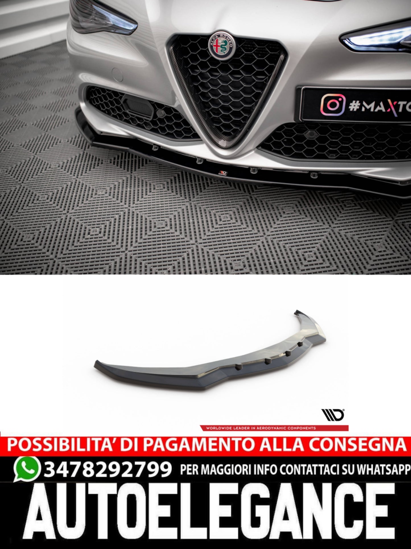 SPLITTER ANTERIORE ADATTO COMPATIBILE PER V.1 ALFA ROMEO GIULIA SPORT 2016 -