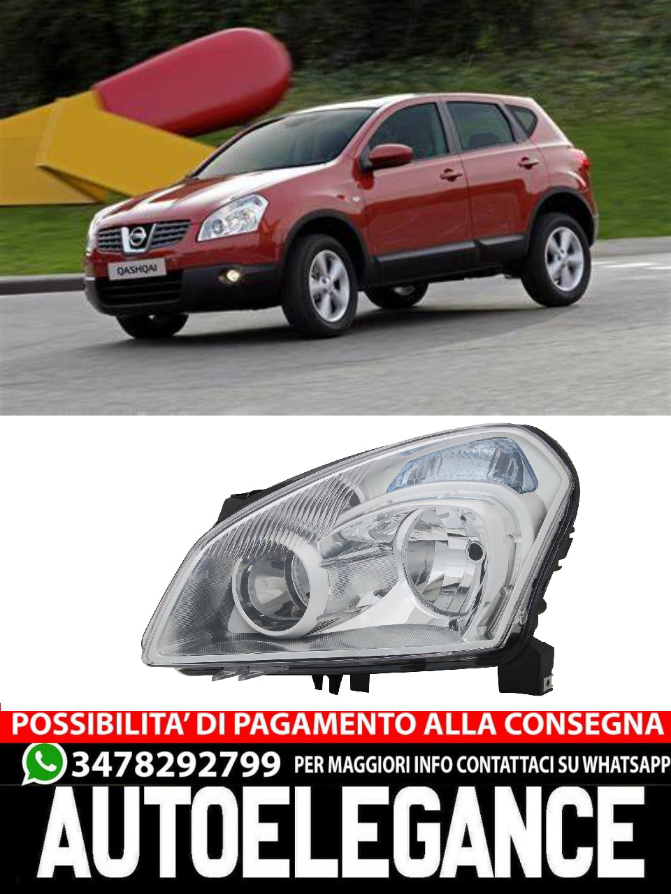 Faro anteriore sinistro per Nissan Qashqai J10 JJ10 H7 2007 - 2010 LWR alogena