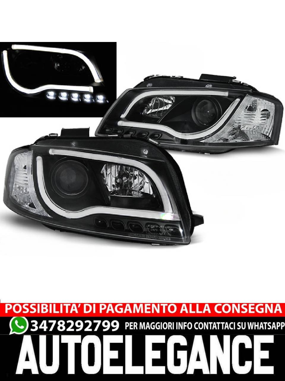 TUBO FARI DRL NERO per AUDI A3 8P 05.03-03.08