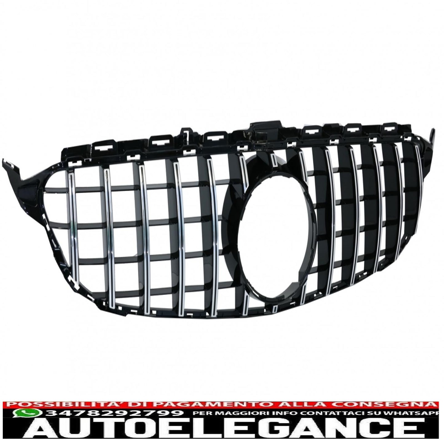 front grille suitable for mercedes c class w205 s205 c205 a205 (2014-2018) gt-r design panamericana chrome without camera 
