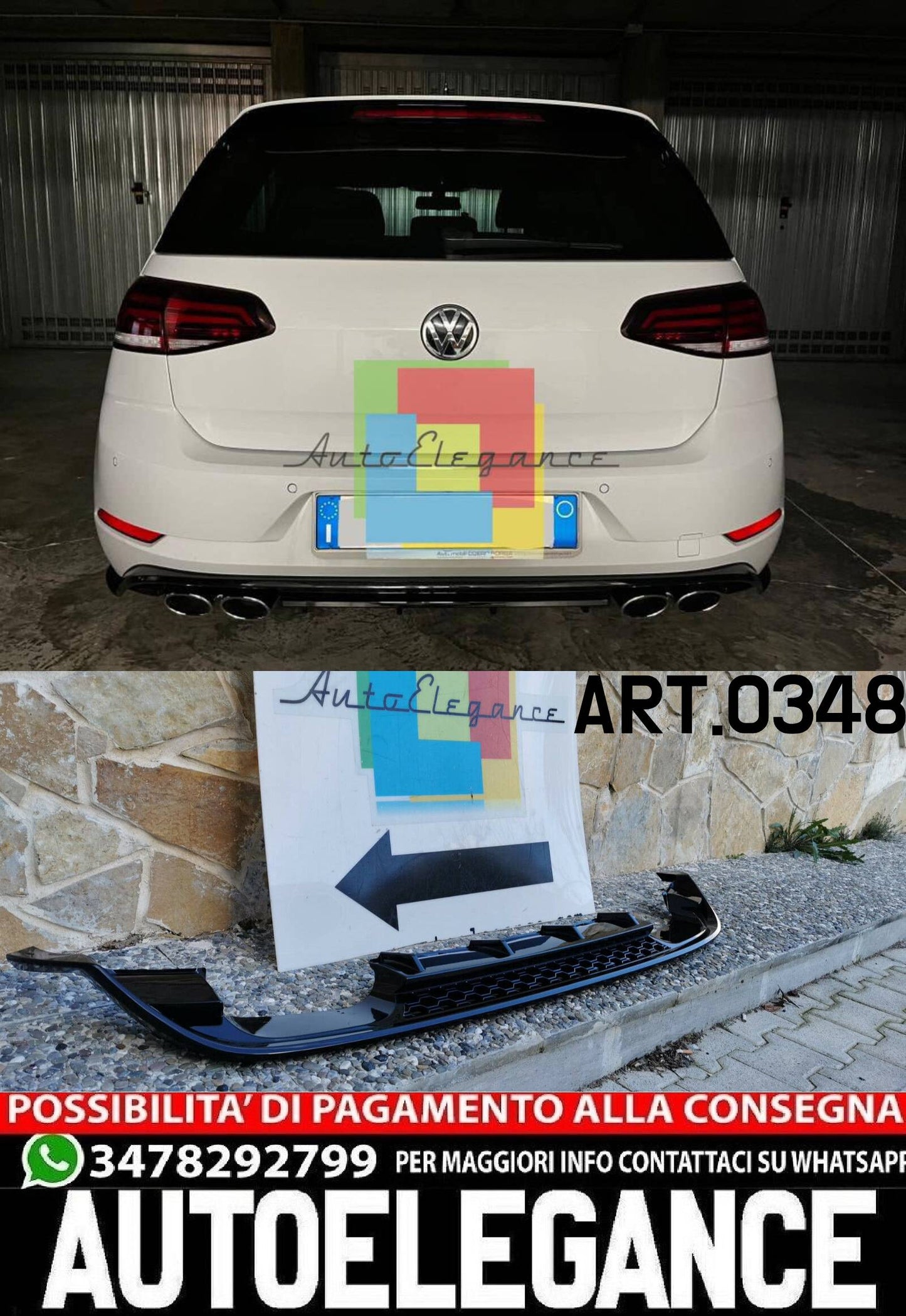 DIFFUSORE POSTERIORE ADATTO PER VW GOLF 7.5 2+2 (NIDO APE) LOOK SPORTIVO