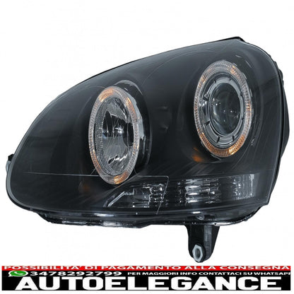 angel eye headlights dual halo rims suitable for vw golf 5 v (2003-2007) left or right hand drive black 