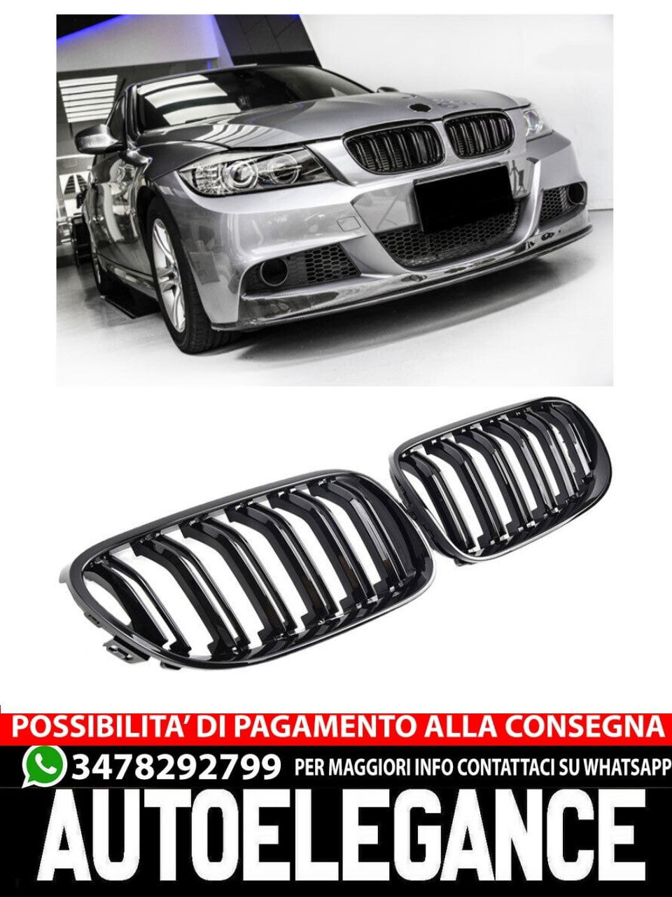 SUITABLE FOR BMW E90 E91 FROM 08 SPORT RADIATOR GRILLE DOUBLE BRIDGE GLOSS BLACK 