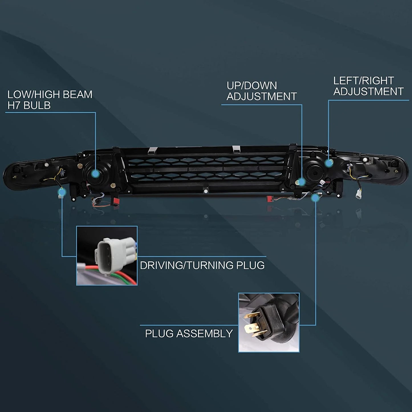 Black Grille LED Headlights Fit For Toyota FJ Cruiser 1st Generation 2007-2015 