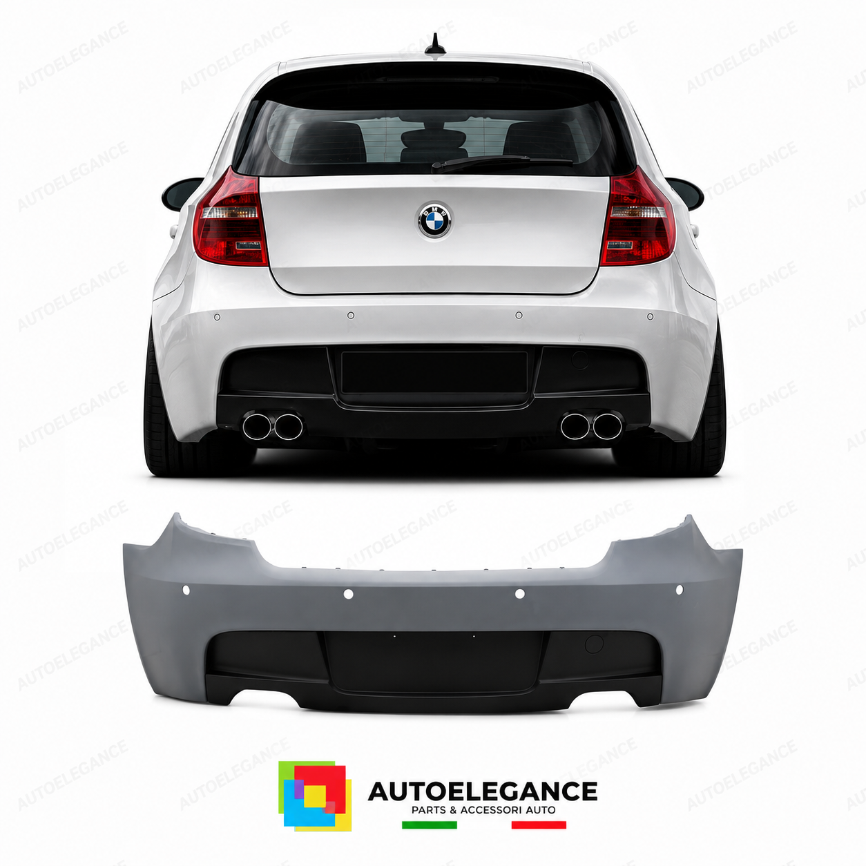 PARAURTI POSTERIORE BMW E81 E87 04-11 LOOK M PDC DOPPIA USCITA