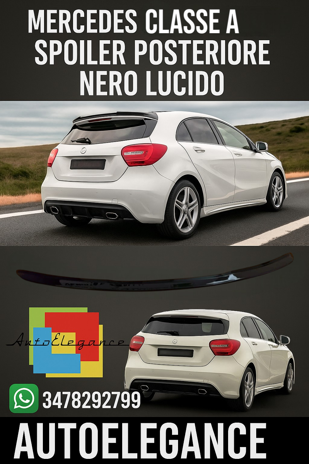 🔥SPOILER ADATTO PER MERCEDES CLASSE A W176 2012-2018 NERO LUCIDO🔥