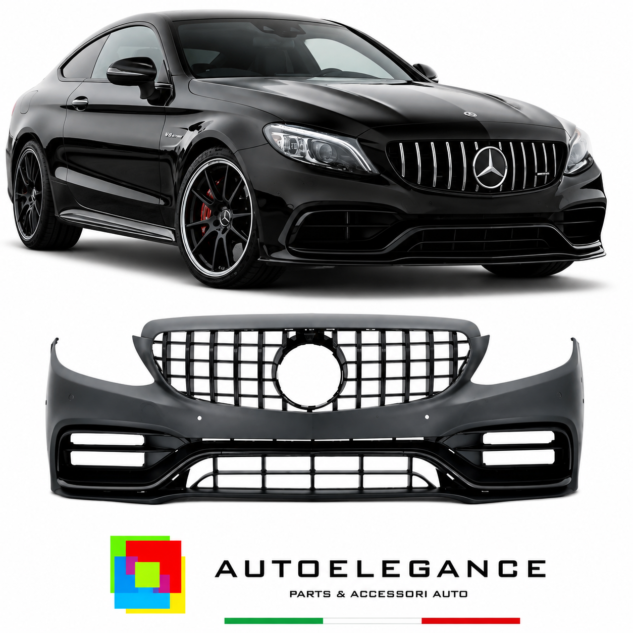 PARAURTI ANTERIORE MB CLASSE C W205 14-18 LOOK C63 NUOVO + GRIGLIA