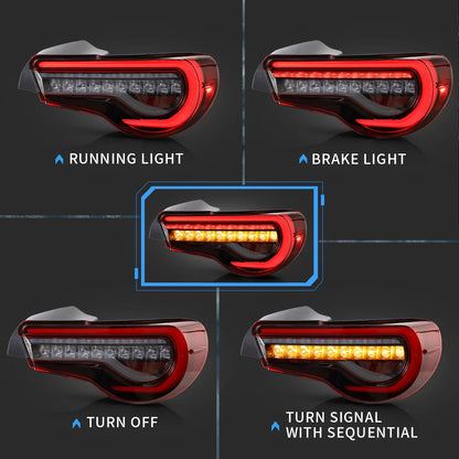 Set di fari per proiettori a doppio raggio e luci posteriori completamente a LED per Toyota 86 GT86 2012-2020 Subaru BRZ 2013-2020 Scion FR-S 2013-2020 (Edizioni LHD e RHD sui fari. Stili rossi chiari e fumé sui fanali posteriori)