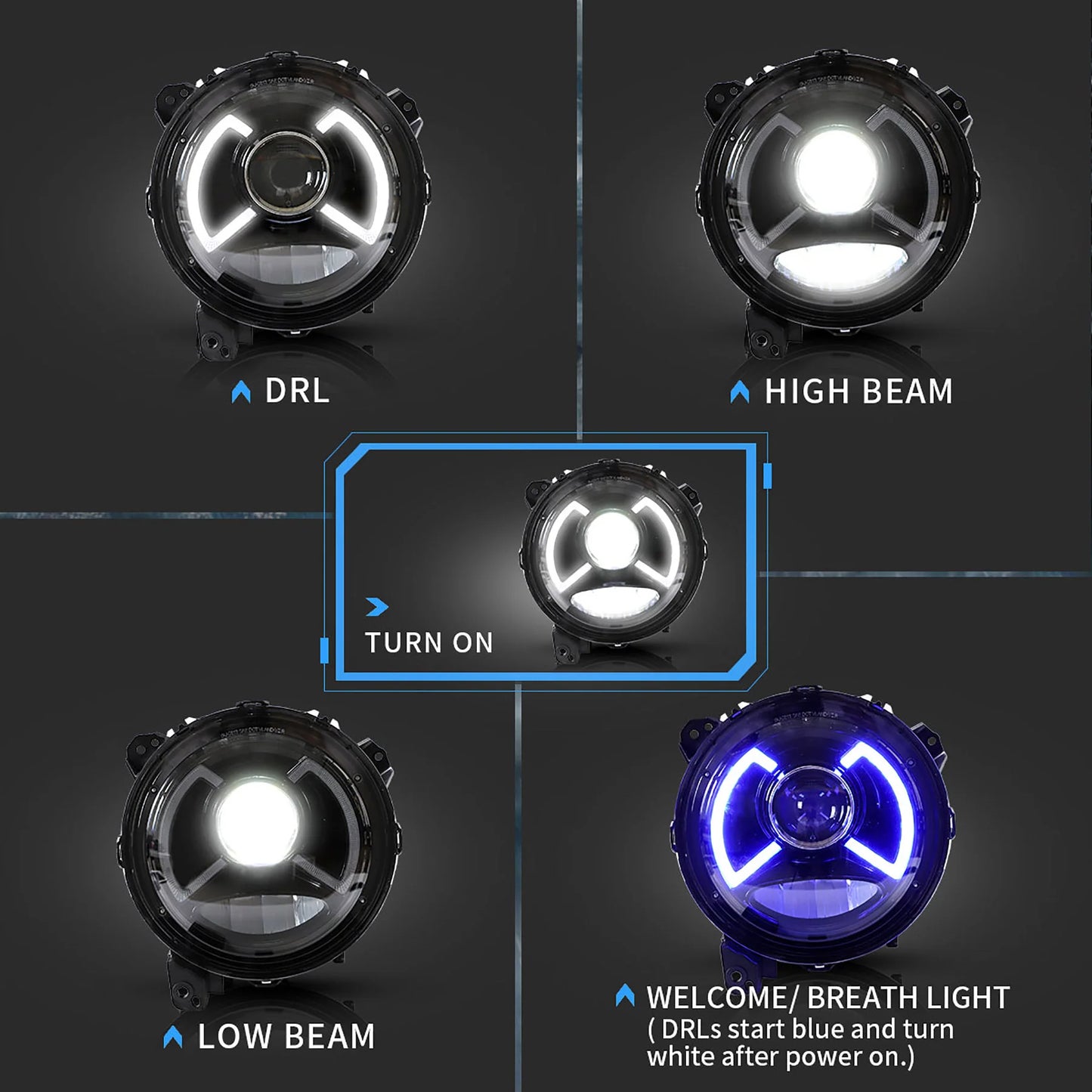Fari e fanali posteriori Full LED da 9 pollici per Jeep Wrangler JL, JLU dal 2018 in poi (non adatto a JK)