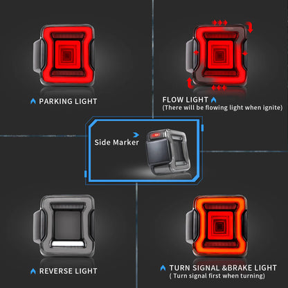 Fanali posteriori Full LED per Jeep Wrangler 2018-UP (retromarcia singola con indicatori di direzione rossi)