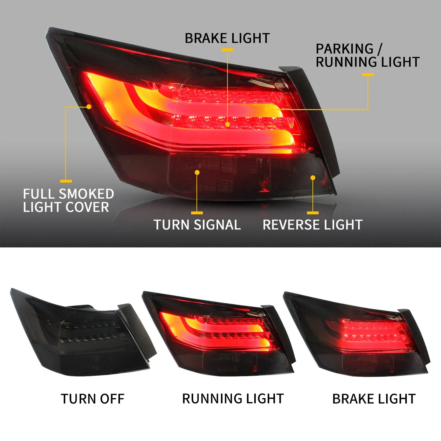 2PCS LED Tail Lights for Honda Accord Inspire 8th Generation Sedan 2008-2013 (Not for Coupe) 