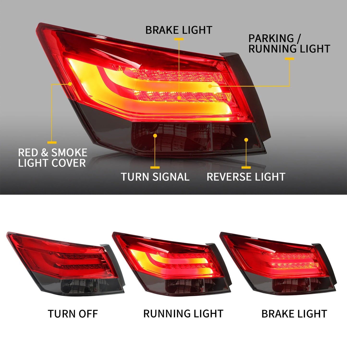 2PCS LED Tail Lights for Honda Accord Inspire 8th Generation Sedan 2008-2013 (Not for Coupe) 
