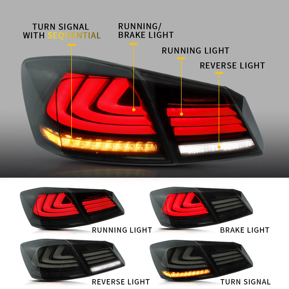 Fanali posteriori sequenziali Full LED per Honda Accord 2013-2015 ABS PMMA GLASS Materiale