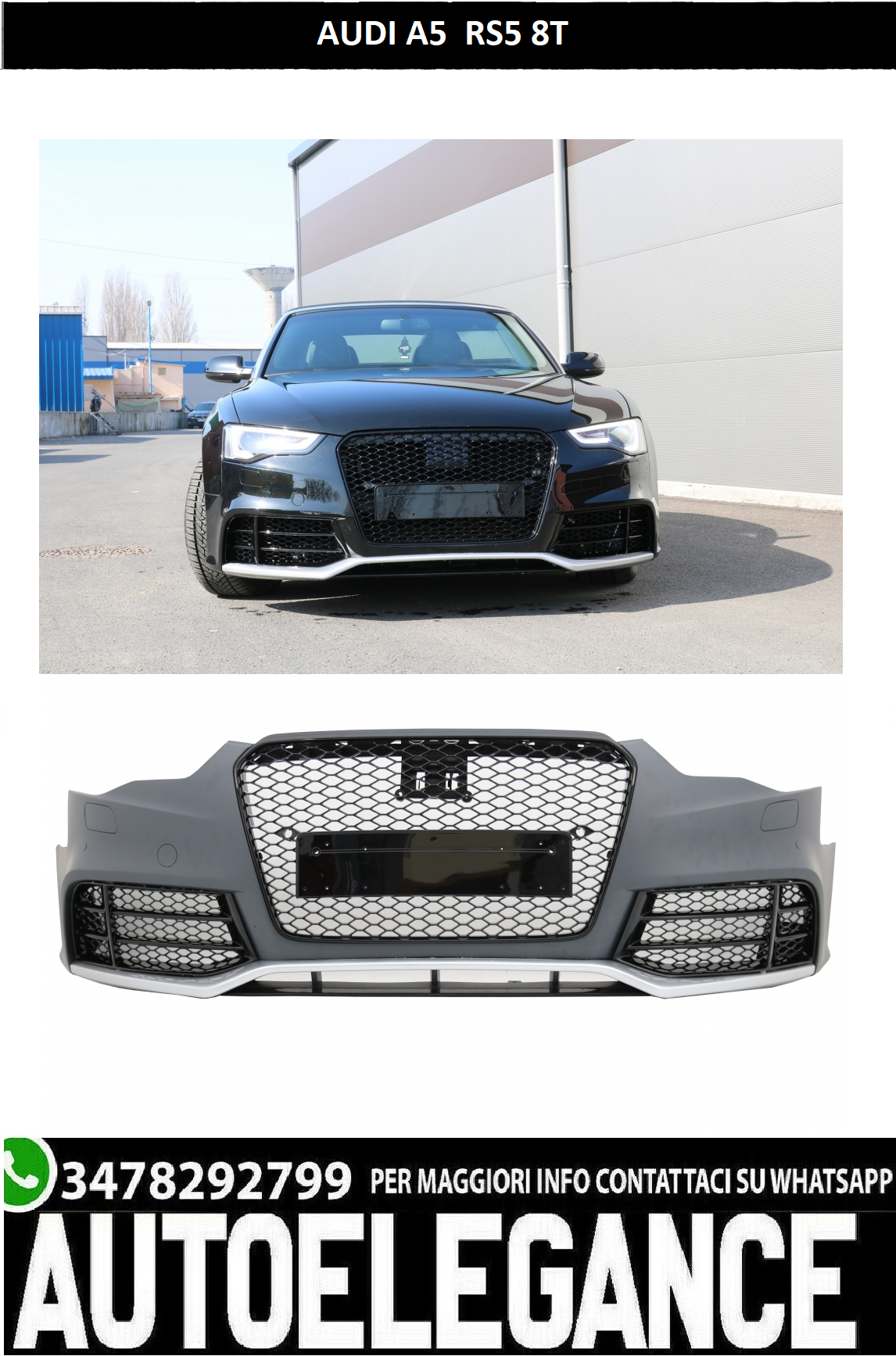 Performance Rear Diffuser Matt Black Suitable for BMW 5 Series F10 F11 550i M550d + Front Bumper Suitable for Audi A5 8T Facelift (2012-2016) RS5 Design