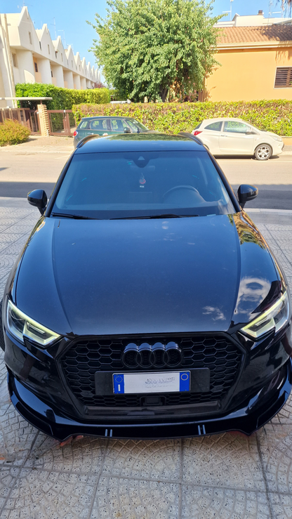 💎UNDER BUMPER SPLITTER AUDI A3 8V 2012+ SLINE ABS GLOSSY BLACK SPOILER 3 PIECES 