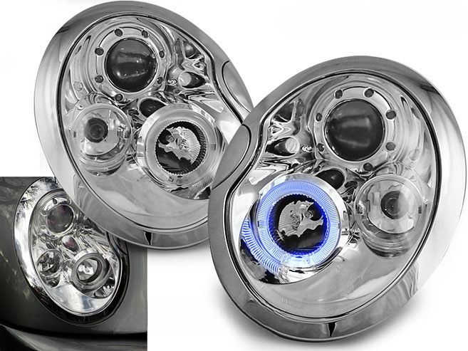 FARI ANTERIORI ANGEL EYES CROMATI per BMW MINI (COOPER) 01-04