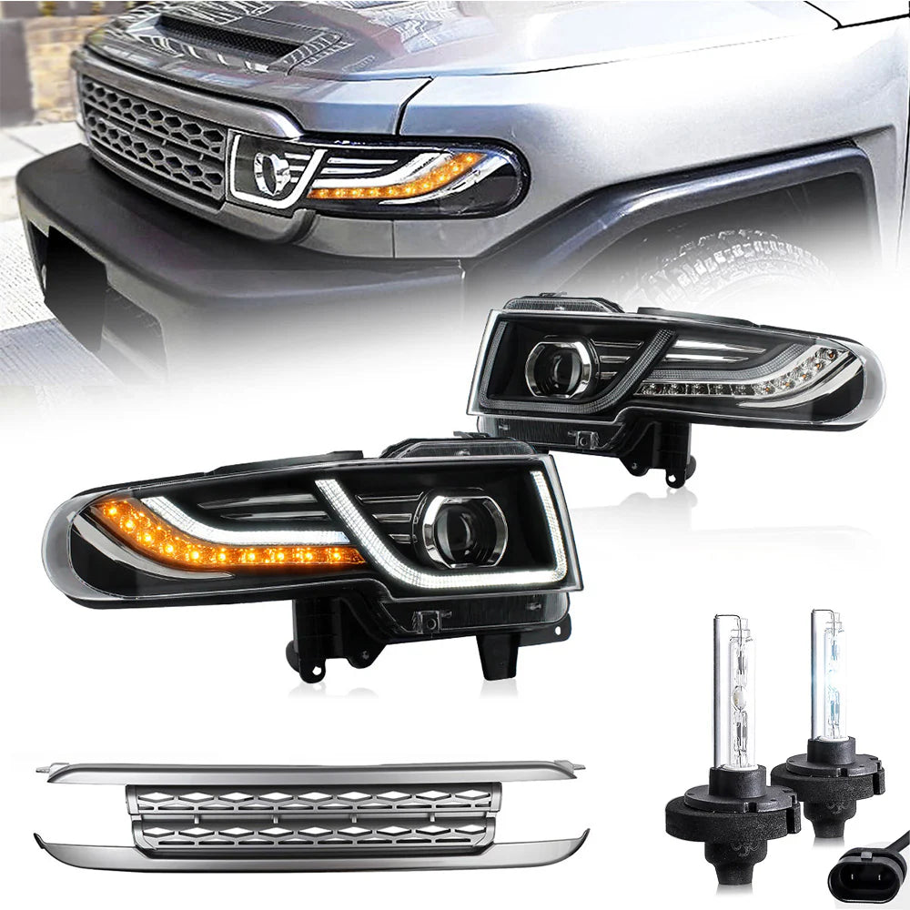 LED Headlights + 2x D2H Xenon Bulbs Suitable for Toyota FJ Cruiser 1st Generation 2007-2015 