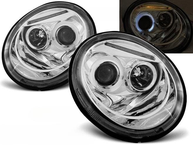 FARI ANTERIORI ANGEL EYES CROMATI adatti per VW NEW BEETLE 10.98-05.05