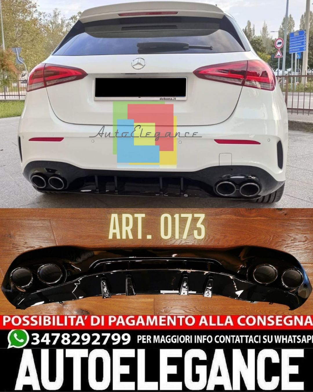 DIFFUSORE ADATTO PER MERCEDES CLASSE A W177 AMG + TERMINALI NERI LOOK A45S