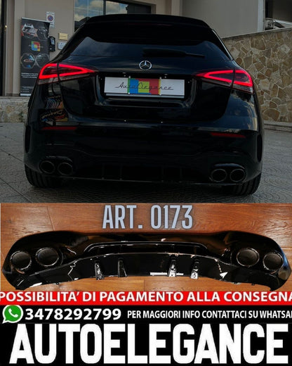 💎DIFFUSORE POSTERIORE PER MERCEDES A W177 AMG SOTTO TERMINALI NERI A45S💎