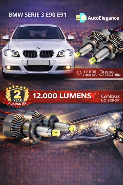 KIT LED BMW Serie 3 E90 E91 ANABAGLIANTI H7 CANBUS Bianco 6500K 360 gradi.
