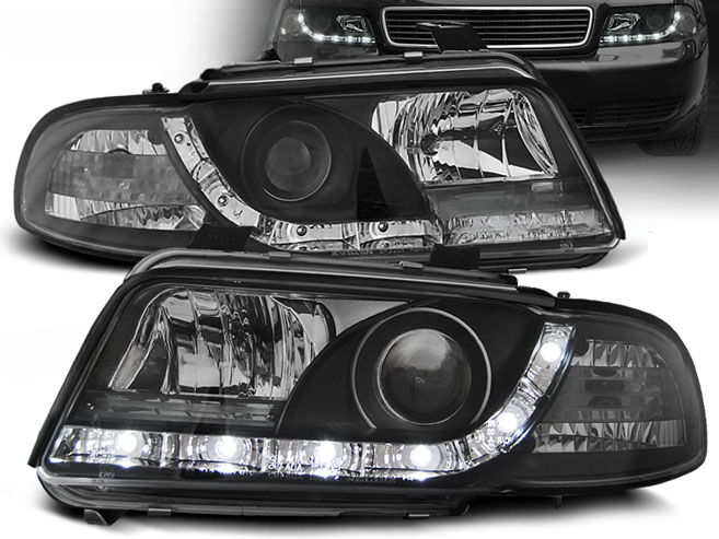 FARI ANTERIORI DAYLIGHT NERO ADATTI COMPATIBILI PER AUDI A4 11.94-12.98