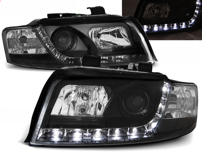 FARI ANTERIORI DAYLIGHT NERO ADATTI COMPATIBILI  PER  AUDI A4 10.00-10.04